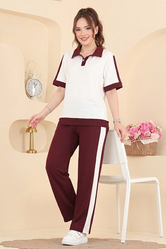 moda selvim طقم خمري 2807AYD574 - Thumbnail