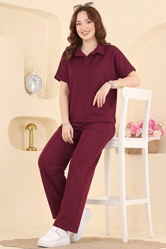 moda selvim طقم خمري 2809AYD574 - Thumbnail