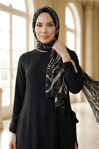 moda selvim طقم أسود وبيج غامق 2811SL432 - Thumbnail