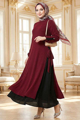 moda selvim طقم خمري و أسود 2811SL432 - Thumbnail