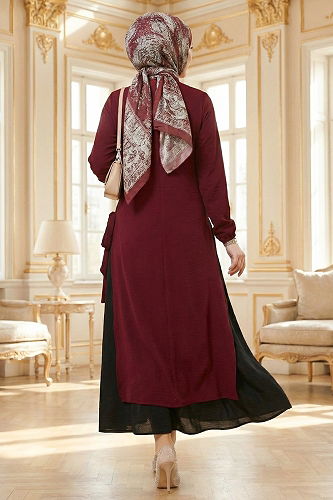 moda selvim طقم خمري و أسود 2811SL432 - Thumbnail