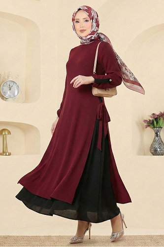 moda selvim طقم خمري و أسود 2811SL432 - Thumbnail