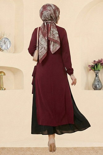 moda selvim طقم خمري و أسود 2811SL432 - Thumbnail