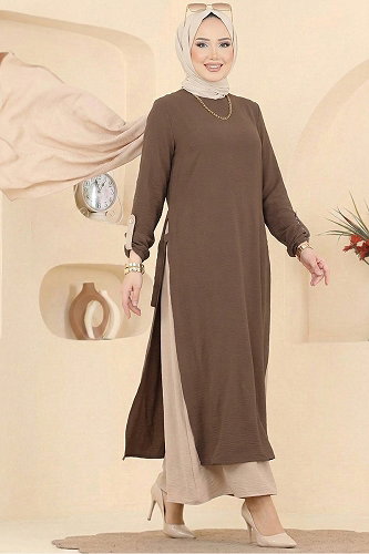 moda selvim طقم كريمي&بيج غامق 2811SL432 - Thumbnail