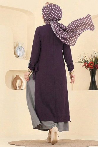 moda selvim طقم أرجواني و رمادي 2811SL432 - Thumbnail