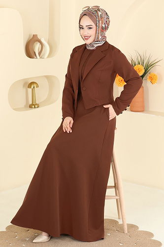 moda selvim طقم عسلي غامق 2816SL432 - Thumbnail