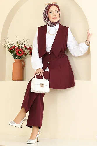 moda selvim طقم خمري 2817SL432 - Thumbnail