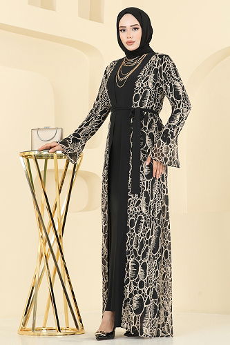 moda selvim طقم نمط 2 بيج واسود 2821ELC1143 - Thumbnail