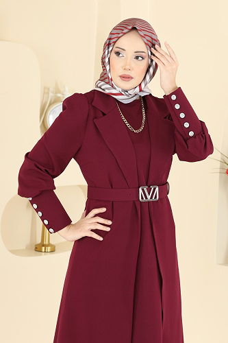 moda selvim طقم خمري 2822SL432 - Thumbnail