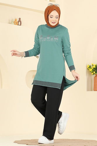 moda selvim طقم أخضر باهت 2823SLK540 - Thumbnail