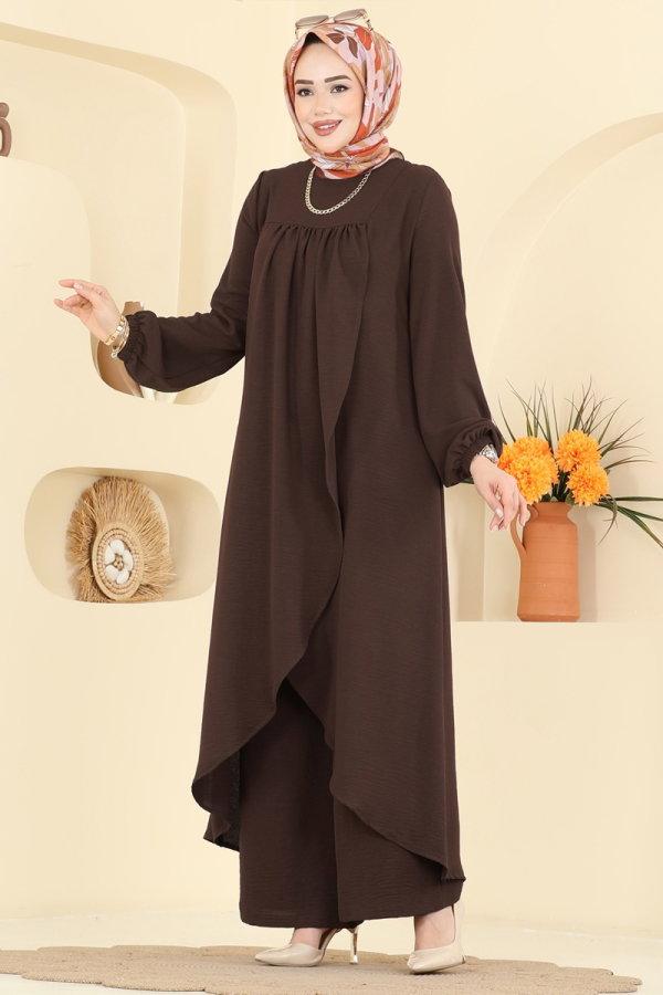 Modaselvim الاطقم طقم بني غامق 2824SLK540