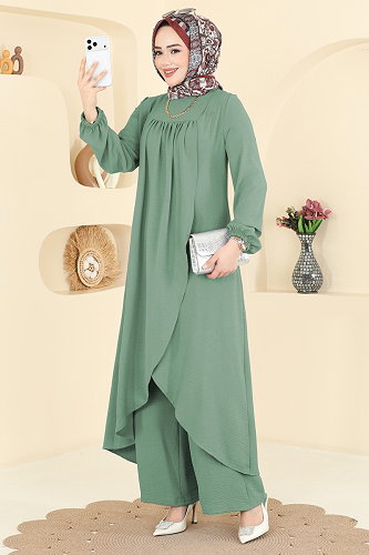 moda selvim طقم أخضر باهت غامق 2824SLK540 - Thumbnail