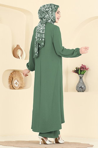 moda selvim طقم أخضر باهت غامق 2824SLK540 - Thumbnail