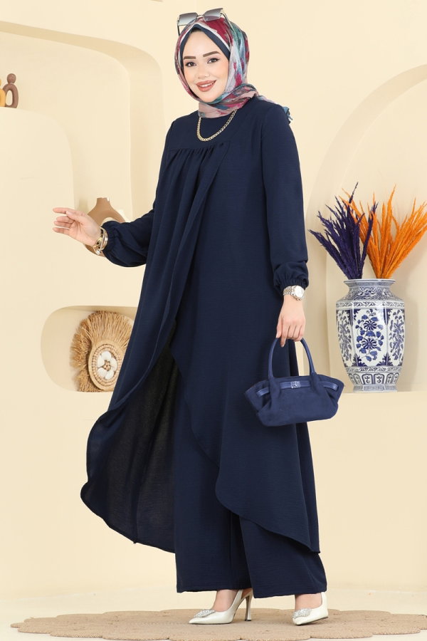Modaselvim Hijab Combinations Combined 2824SLK540 Dark Navy Blue