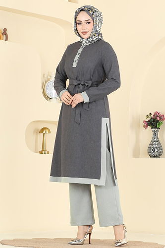 moda selvim طقم رمادي غامق 2826SLK540 - Thumbnail