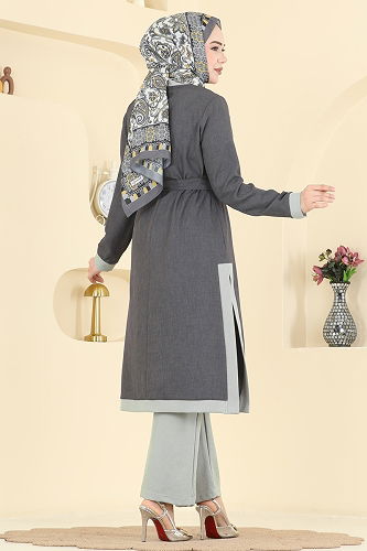 moda selvim طقم رمادي غامق 2826SLK540 - Thumbnail