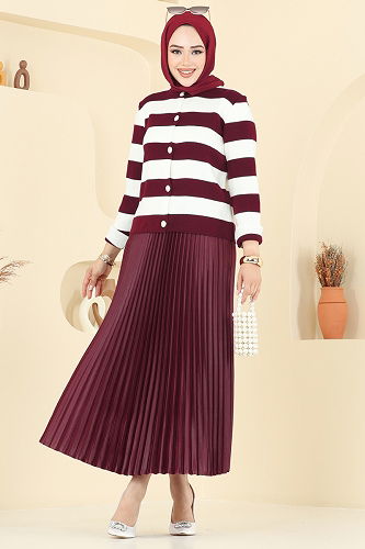 moda selvim طقم خمري 2828MP806 - Thumbnail