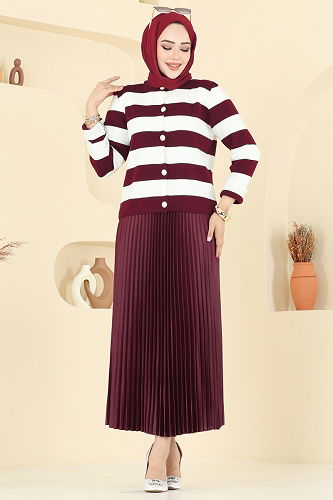 moda selvim طقم خمري 2828MP806 - Thumbnail