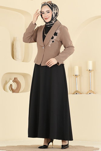 moda selvim طقم أسود وبيج 2828SL432 - Thumbnail