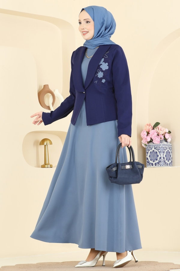 Modaselvim Hijab Combinations Combined 2828SL432 Blue & Navy Blue