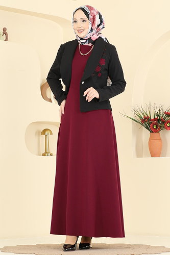 moda selvim طقم خمري و أسود 2828SL432 - Thumbnail