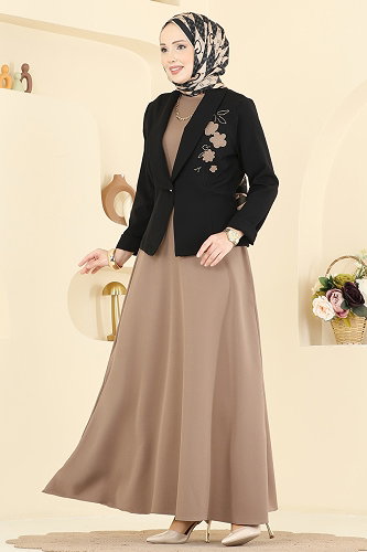 moda selvim طقم بيج وأسود 2828SL432 - Thumbnail