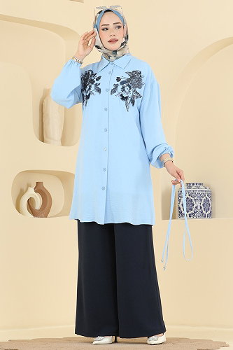 moda selvim Combined 2829SLK540 Baby Blue & Navy Blue - Thumbnail