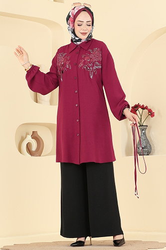 moda selvim طقم خمري و أسود 2829SLK540 - Thumbnail