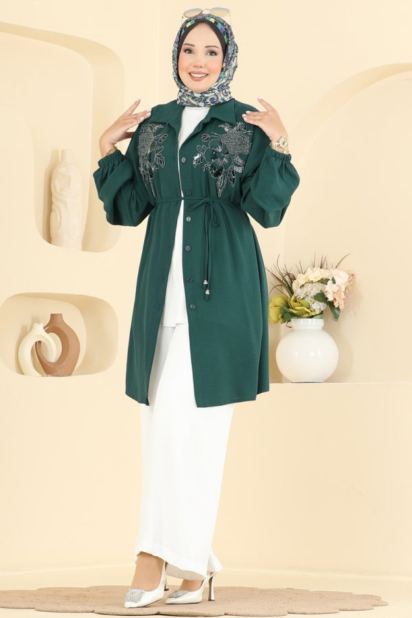 Modaselvim Hijab Combinations Combined 2829SLK540 Emerald & Ecru