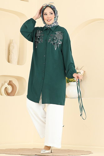 moda selvim Combined 2829SLK540 Emerald & Ecru - Thumbnail