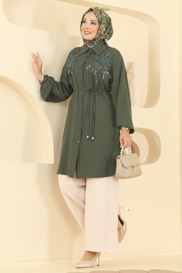 Modaselvim Hijab Combinations Combined 2829SLK540 Khaki&Stone