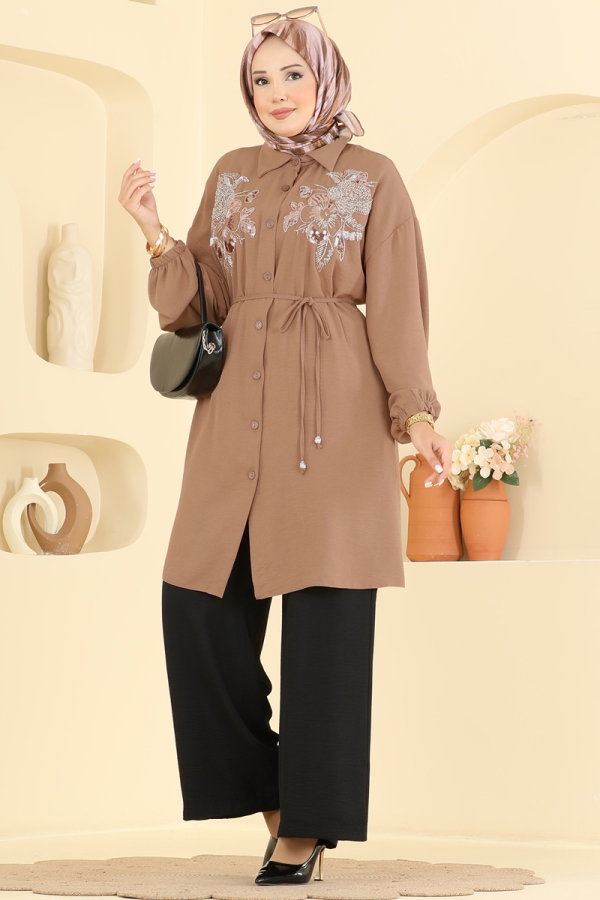 Modaselvim Hijab Combinations Combined 2829SLK540 Latte & Black
