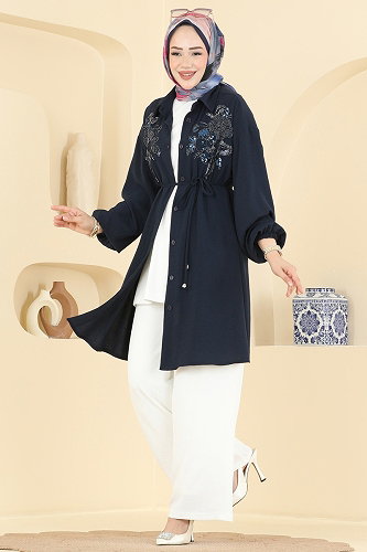 moda selvim Combined 2829SLK540 Navy Blue&Ecru - Thumbnail