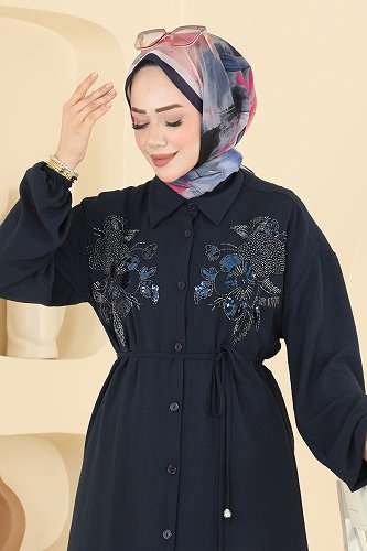 moda selvim Combined 2829SLK540 Navy Blue&Ecru - Thumbnail