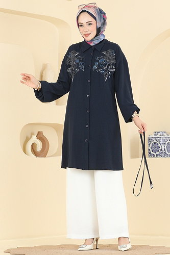 moda selvim طقم كحلي وسكري 2829SLK540 - Thumbnail