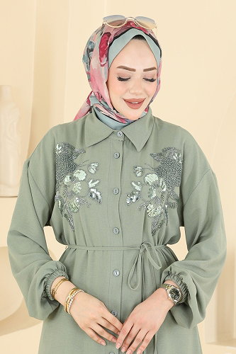 moda selvim طقم أخضر عشبي وسكري 2829SLK540 - Thumbnail