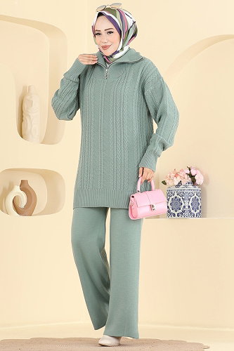 moda selvim طقم أخضر باهت 2835AYD574 - Thumbnail