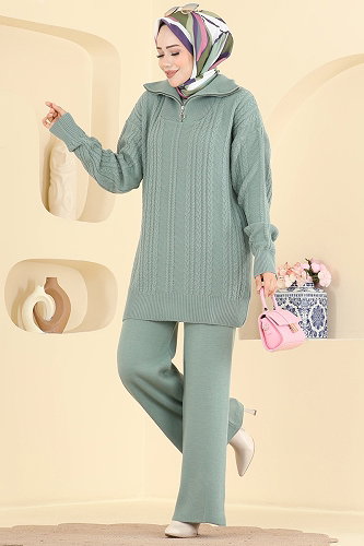 moda selvim طقم أخضر باهت 2835AYD574 - Thumbnail