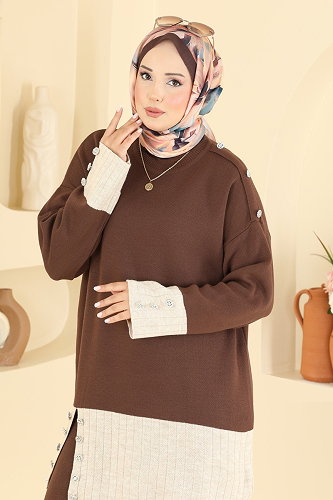 moda selvim طقم بني 2836AYD574 - Thumbnail