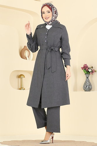 moda selvim طقم رمادي غامق 2836SLK540 - Thumbnail