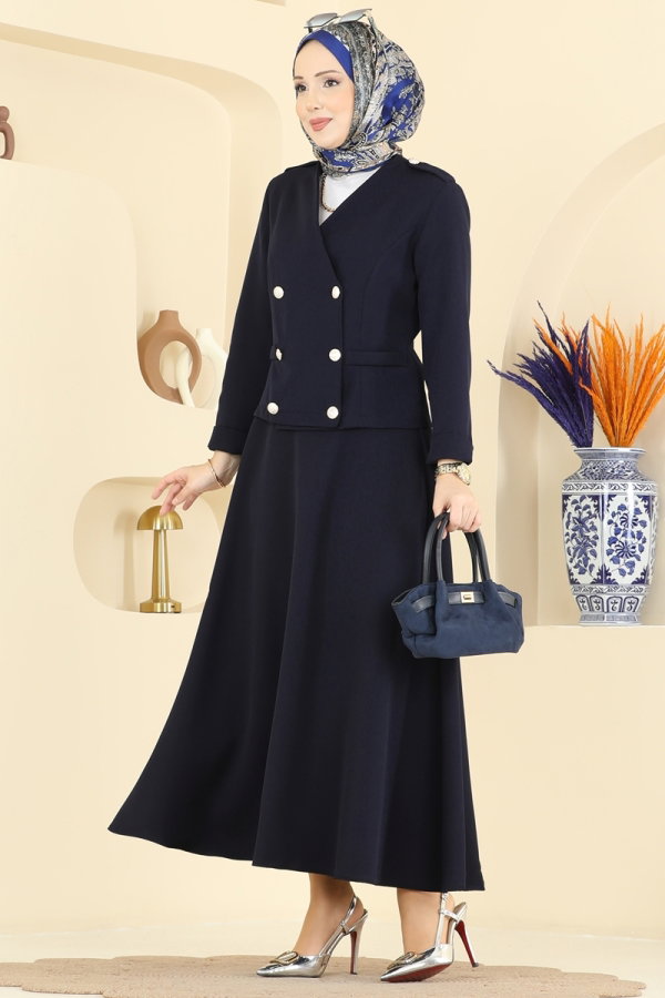 Modaselvim Hijab Combinations Combined 2837SLK540 Navy Blue