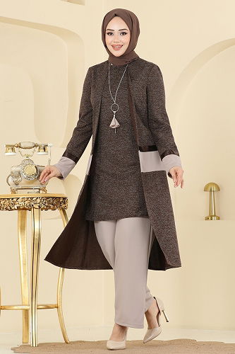 moda selvim طقم بيج وبني 2838ASMK1074 - Thumbnail