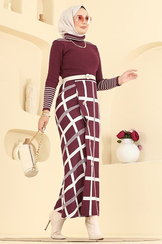 moda selvim طقم خمري 2838AYD574 - Thumbnail