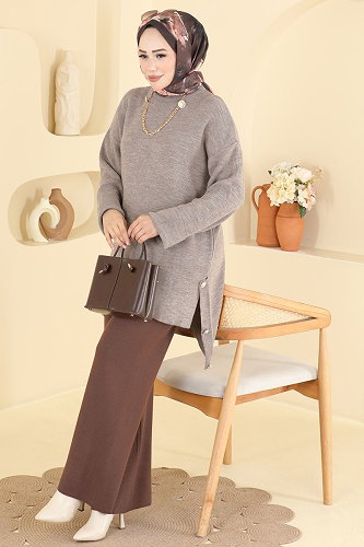 moda selvim طقم بيج غامق وبني 2840AYD574 - Thumbnail