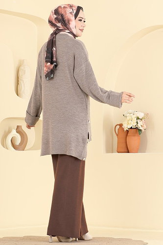 moda selvim طقم بيج غامق وبني 2840AYD574 - Thumbnail
