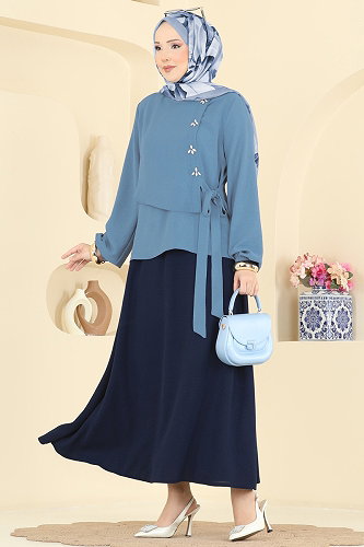 moda selvim Combined 2844SLK540 Blue & Navy Blue - Thumbnail