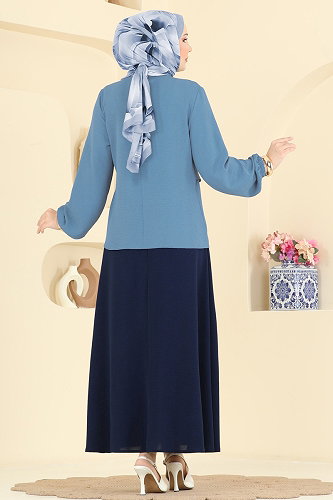moda selvim Combined 2844SLK540 Blue & Navy Blue - Thumbnail