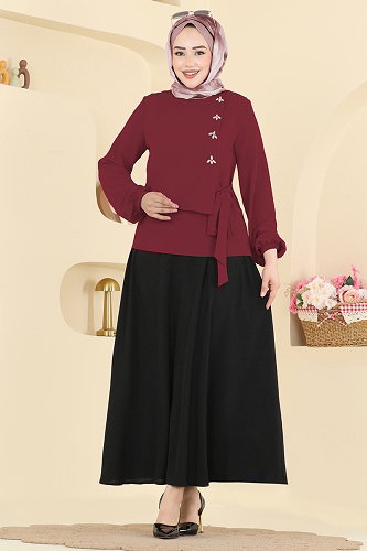 moda selvim Combined 2844SLK540 Burgundy & Black - Thumbnail