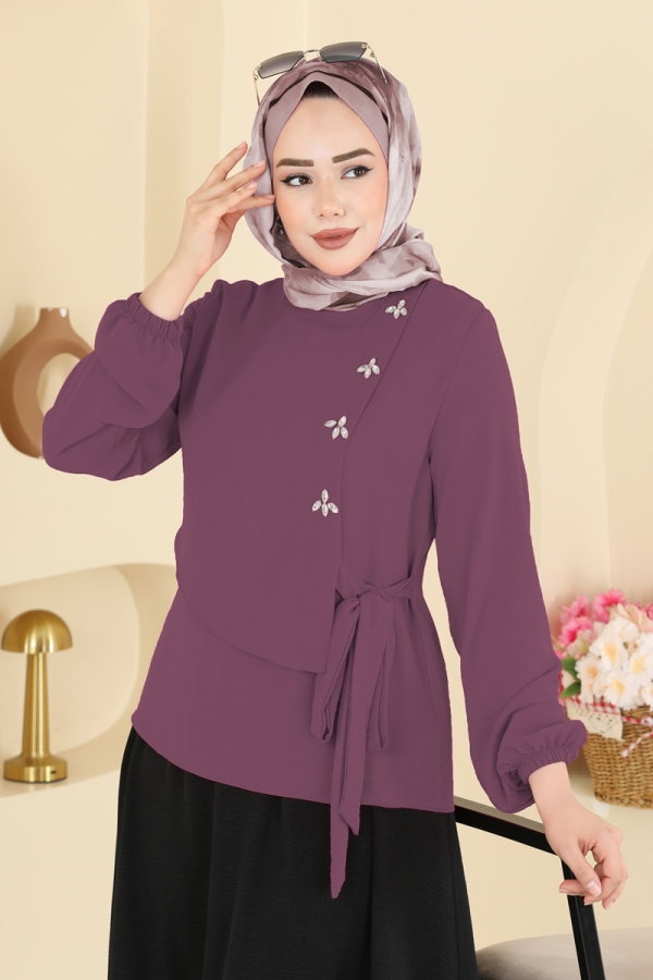 Modaselvim Hijab Combinations Combined 2844SLK540 Damson & Black