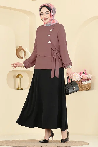 moda selvim Combined 2844SLK540 Dark Rose Dry & Black - Thumbnail